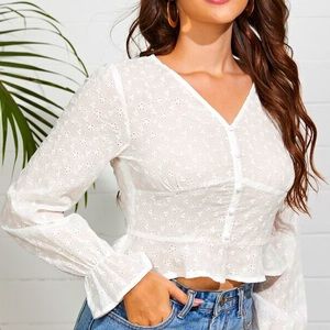 Delicate white top blouse long sleeve white crop boho bohemian free people urban